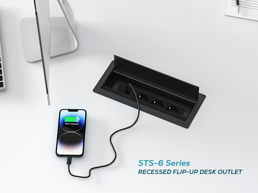 STS-6 Series Recessed Flip-up Desk Outlets: Power Your Productivity