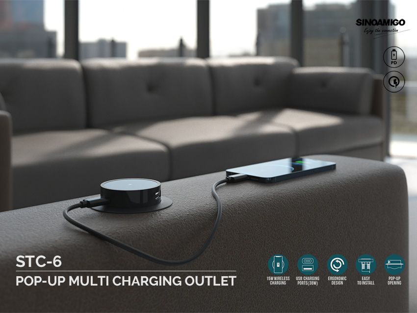 STC-6 Pop-up Multi Charging Outlet: Keep your devices powered up with this chic charging station.