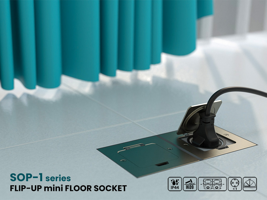Aesthetically pleasing yet space efficient floor power solution